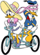 Donald, Daisy Duck riding bicycle
