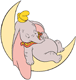 Dumbo sleeping on a crescent moon