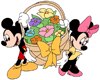Mickey, Minnie holding a giant Easter basket of flowers