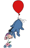 Eeyore grabbing some flowers to stop from floating away with a balloon