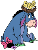 Eeyore with a bird's nest on his head