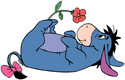 Eeyore smelling a flower on his back