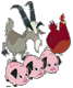 Jeb, piggies, rooster