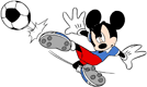 Mickey Mouse kicking a soccer ball