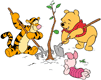 Tigger, Piglet, Pooh planting a tree