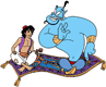 Aladdin, Genie, Abu on flying carpet