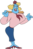 Genie dressed as a female flight attendant