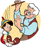 Gepetto painting puppet Pinocchio