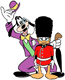 Goofy trying to distract beefeater Donald Duck