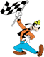 Goofy holding a racing flag