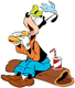 Goofy eating a sandwich