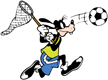 Goofy running after a soccer ball with a net