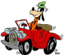 Goofy driving a car