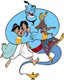 Aladdin, Genie, Jasmine, Abu, Carpet