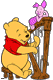 Piglet watching Pooh play the harp