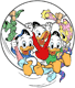Huey, Dewey, Louie hanging from clothing line