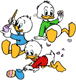 Huey, Dewey, Louie painting Easter eggs