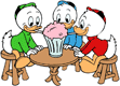 Huey, Dewey, Louie drinking milkshake
