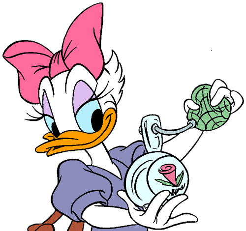 transparent images of Disney's Daisy Duck golfing, snorkeling, paintin...