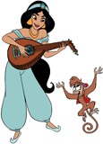 Jasmine playing the lute with Abu dancing