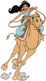 Jasmine riding a camel