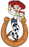 Jessie standing on a horseshoe