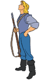John Smith looking up with his gun
