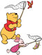 Pooh, Piglet chasing butterflies