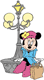 Minnie sitting by a street light