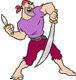 Pirate holding a knife and a sword
