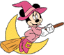 Minnie Mouse as a witch on a broom