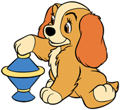 Lady and the Tramp female puppy playing with a spinning top