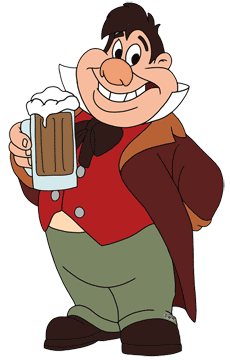 Lefou holding a beer mug