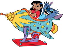 Lilo & Stitch riding a rocketship