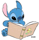 Stitch reading a book
