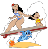 Lilo, Stitch, Nani on the beach