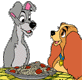 Lady, Tramp sharing spaguetti