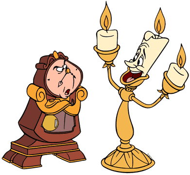 Lumiere and Cogsworth arguing