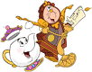 Lumiere, Cogsworth, Mrs. Potts cheering