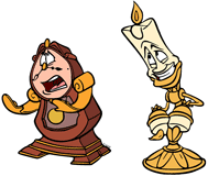 Lumiere and Cogsworth trying to keep Belle from the West Wing