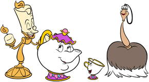 Lumiere, Mrs. Potts, Chip and Fifi