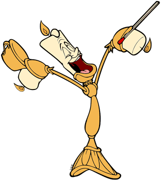 Lumiere singing with a matchstick