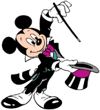 Mickey Mouse performing a magic trick with a hat and wand