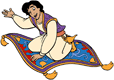 Aladdin waving on magic carpet