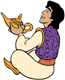 Aladdin rubbing the magic lamp