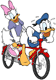 Donald, Daisy riding bicycle