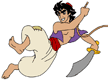 Aladdin swinging from rope with sword