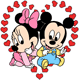 Baby Minnie, Mickey surrounded by hearts