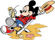 Mickey Mouse relaxing on the beach with a drink