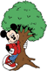 Mickey Mouse hugging tree
